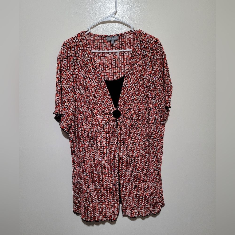 NWT Essentials‎ Red and Black Geometric Top